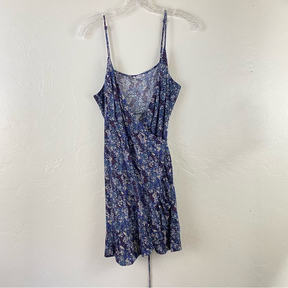 Free People Intimately Small Blue Black Floral Paisley Spaghetti Wrap-up Dress